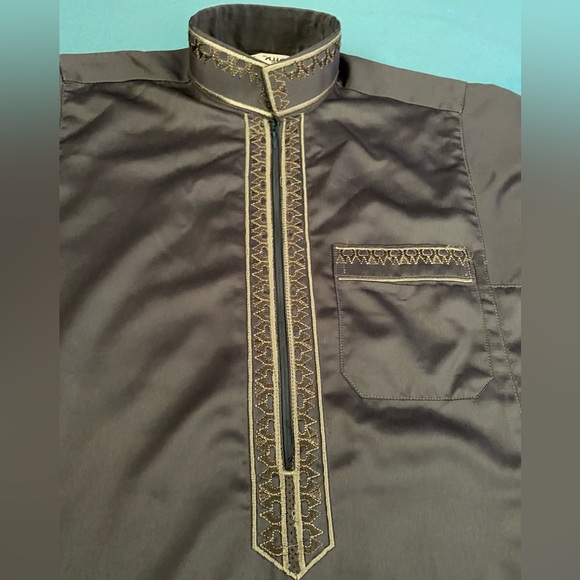 GOLDEN MOUNTAINS throbe full length gray gold embroidery zip mockneck NEW size M - Picture 3 of 14